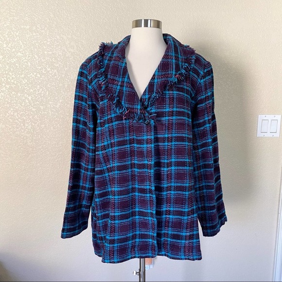 SOLD STEPHANIE THOMAS Chenille Tweed Button Blazer Plaid Size 16 - Picture 2 of 10